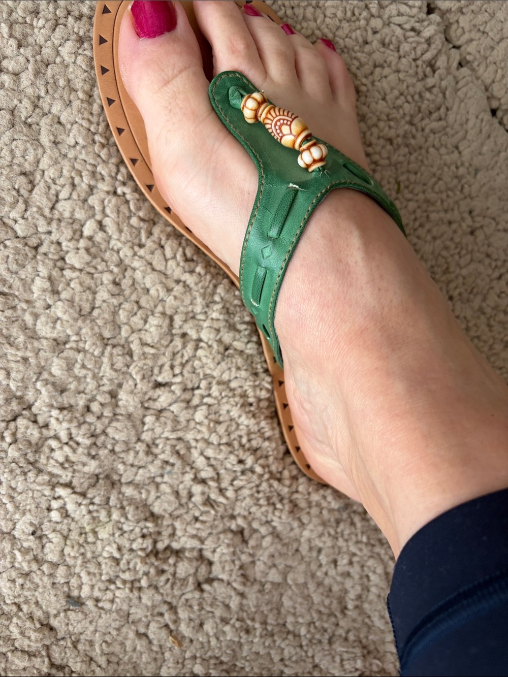 Xhilaration Green Beaded Thong Sandal with Tan Sole